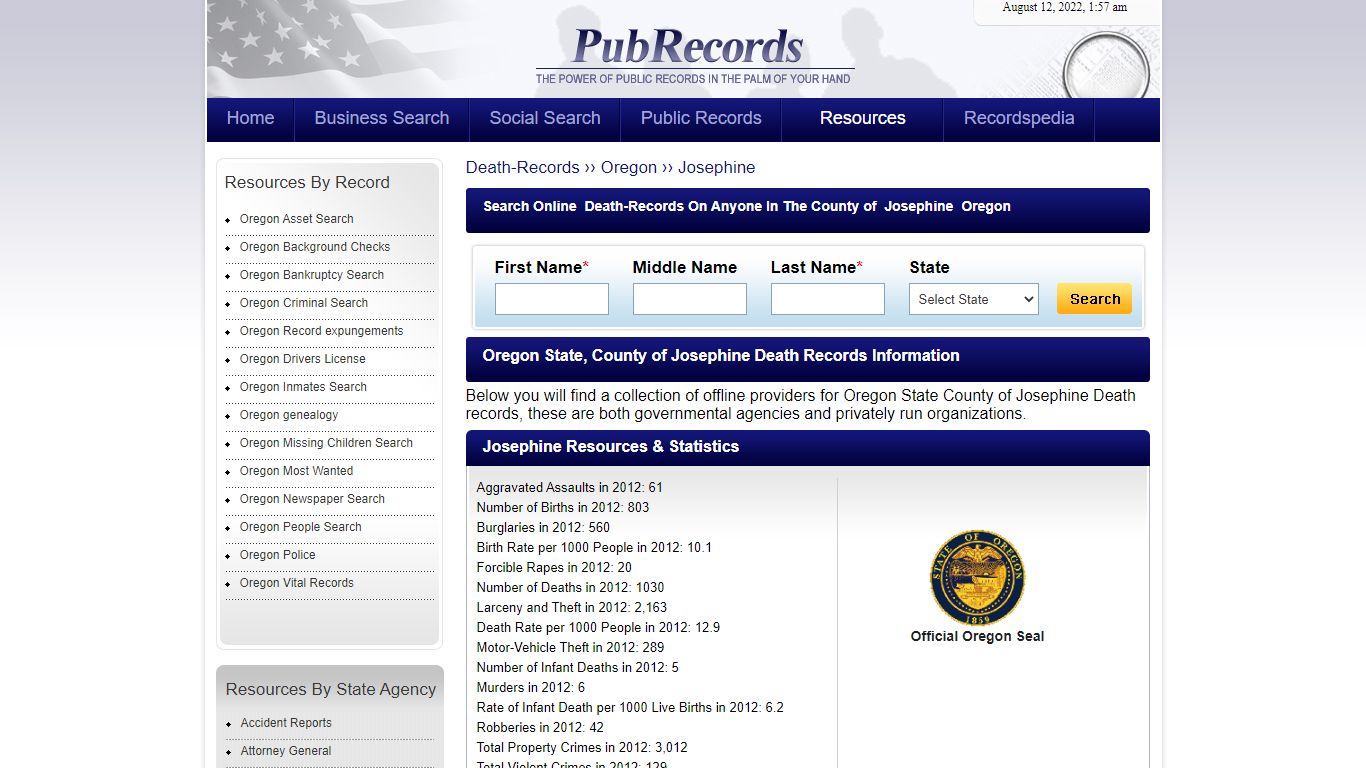 Josephine County, Oregon Death Records